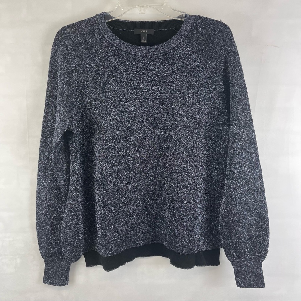 J.Crew Metallic Marled‎ Knit Crewneck Sweater Navy Gray Small
